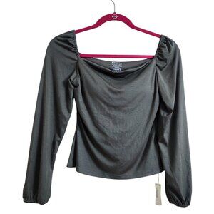 OGL MOVE Light Thermal Tencel Square Puff Sleeves Brami Top Forest Olive Green S